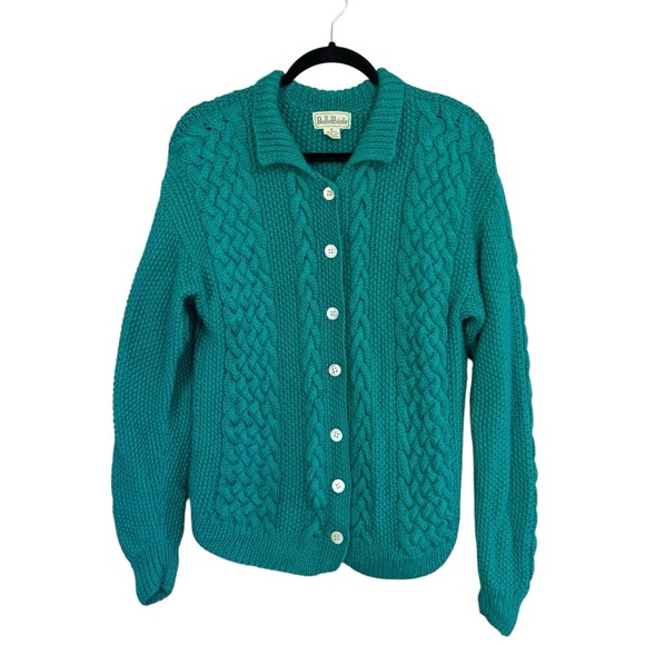 BellePointe 100% Wool Women's Turquoise Cable Knit Button-Up Cardigan - Picture 1 of 8